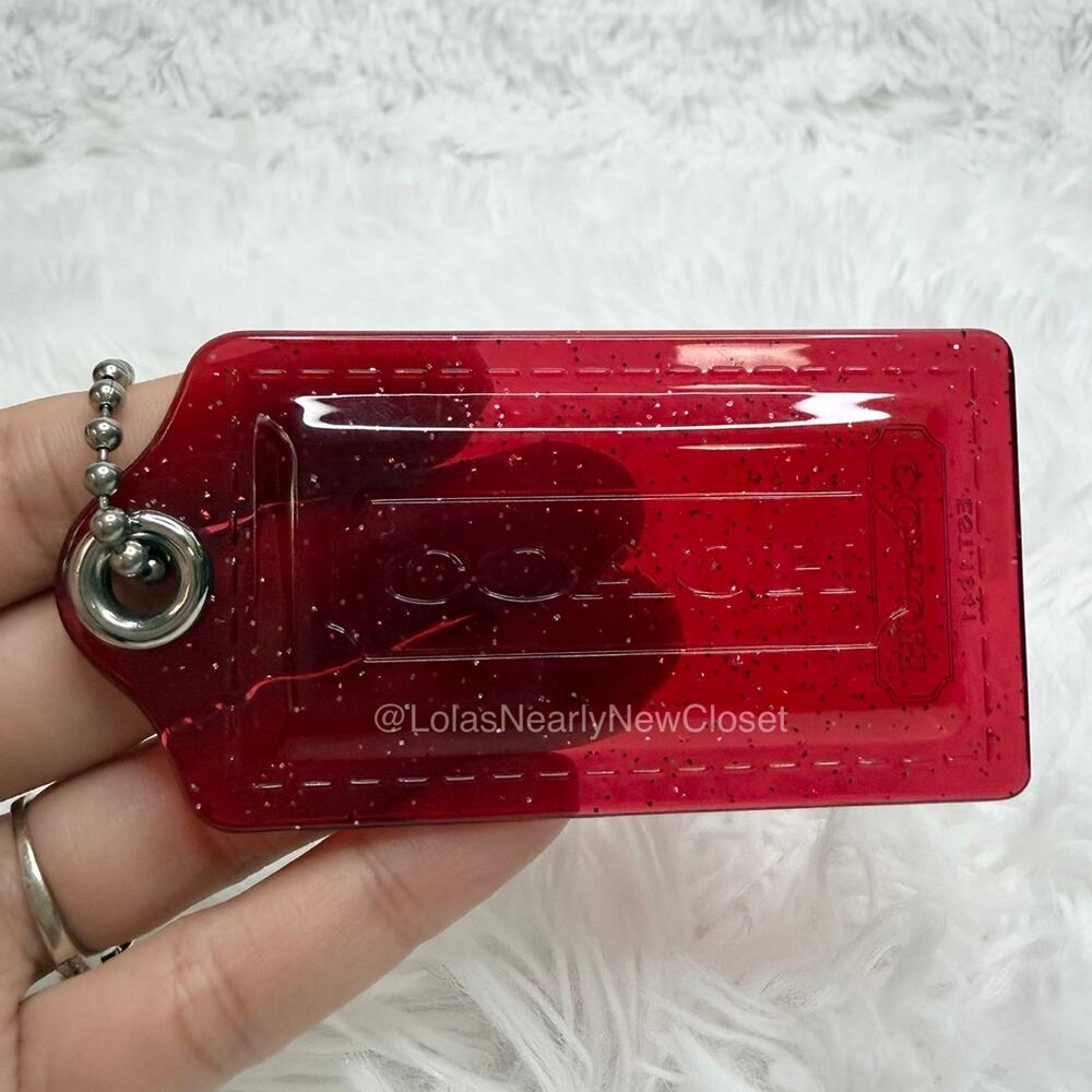 3" COACH Poppy Red Glitter Fob Bag Charm Hang tag Hangtag
